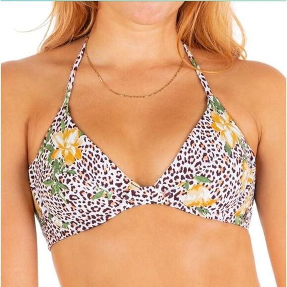 HURLEY WOMEN’S BATHING SUIT TOP UNDERWIRE JUNGLE CAT IN (XS) HAS ADJ NECK NWT - Picture 1 of 4